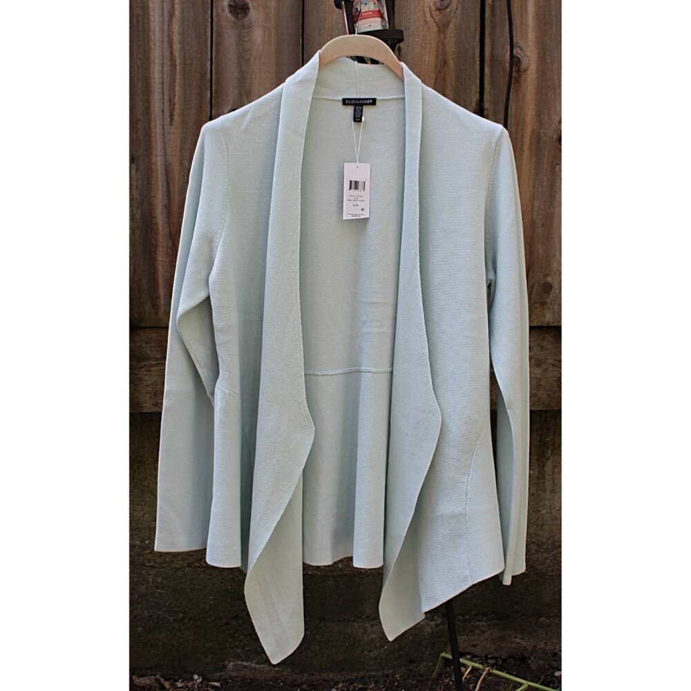 New w/Tags Eileen Fisher ICE BLUE -Angle Jacket in Peruvian Cotton Interlock - L